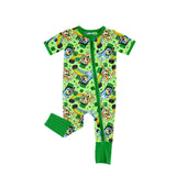Short sleeves rainbow clover dog baby St Patrick's romper