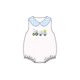 Sleeveless polka dots eggs tractor baby girls Easter romper