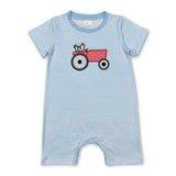 Short sleeves stripe chicken tractor baby boy farm romper
