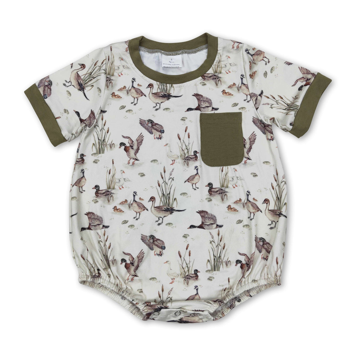 Olive pocket duck baby boy summer romper