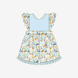 Flutter sleeves light blue floral baby girls summer overalls