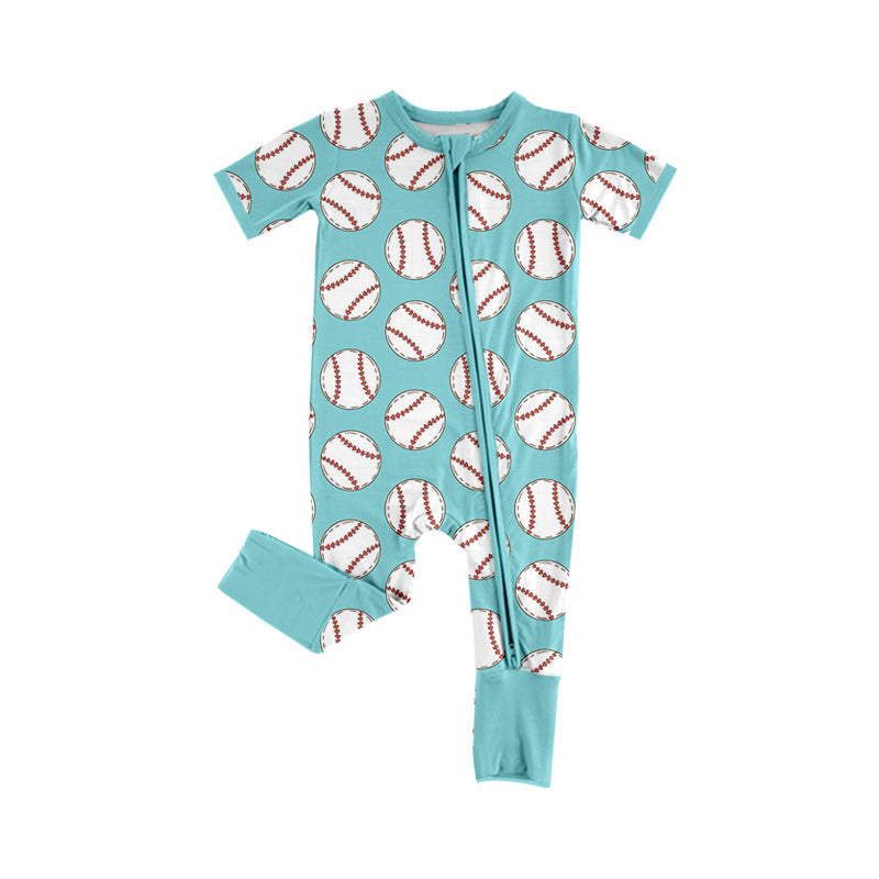 Short sleeves baseball baby boys zipper romper