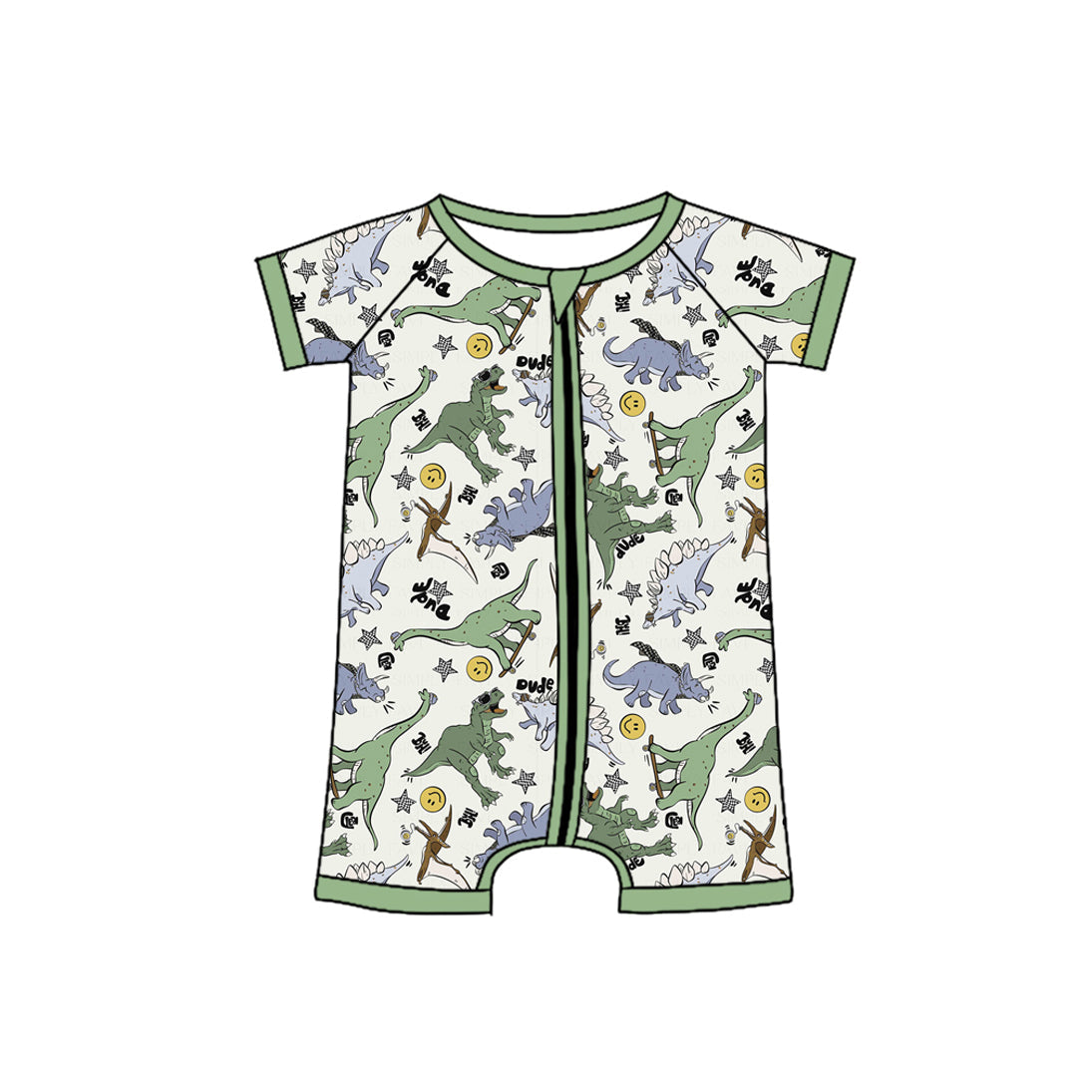 Short sleeves dinosaur baby boy zipper romper