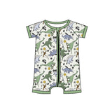 Short sleeves dinosaur baby boy zipper romper