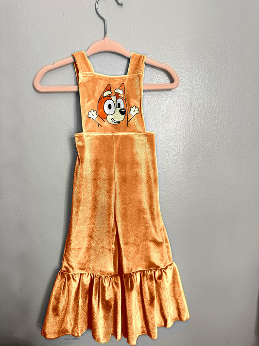 Straps yellow dog velvet baby girls jumpsuit