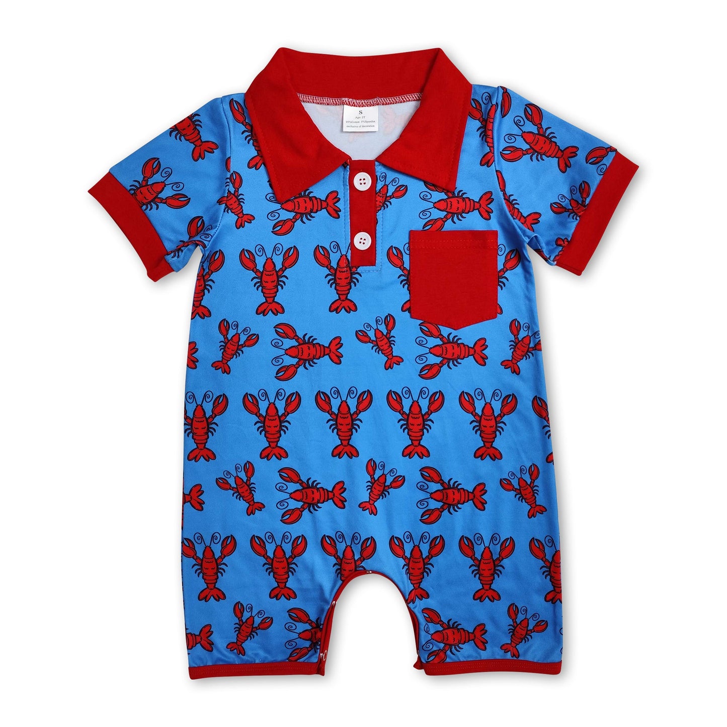 Red short sleeves crawfish baby boy polo romper