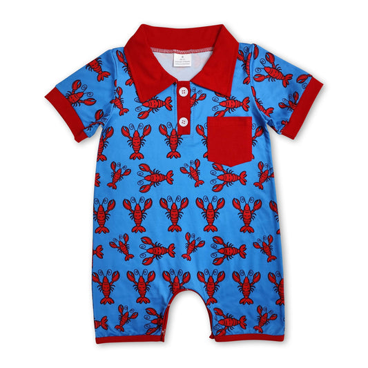 Red short sleeves crawfish baby boy polo romper