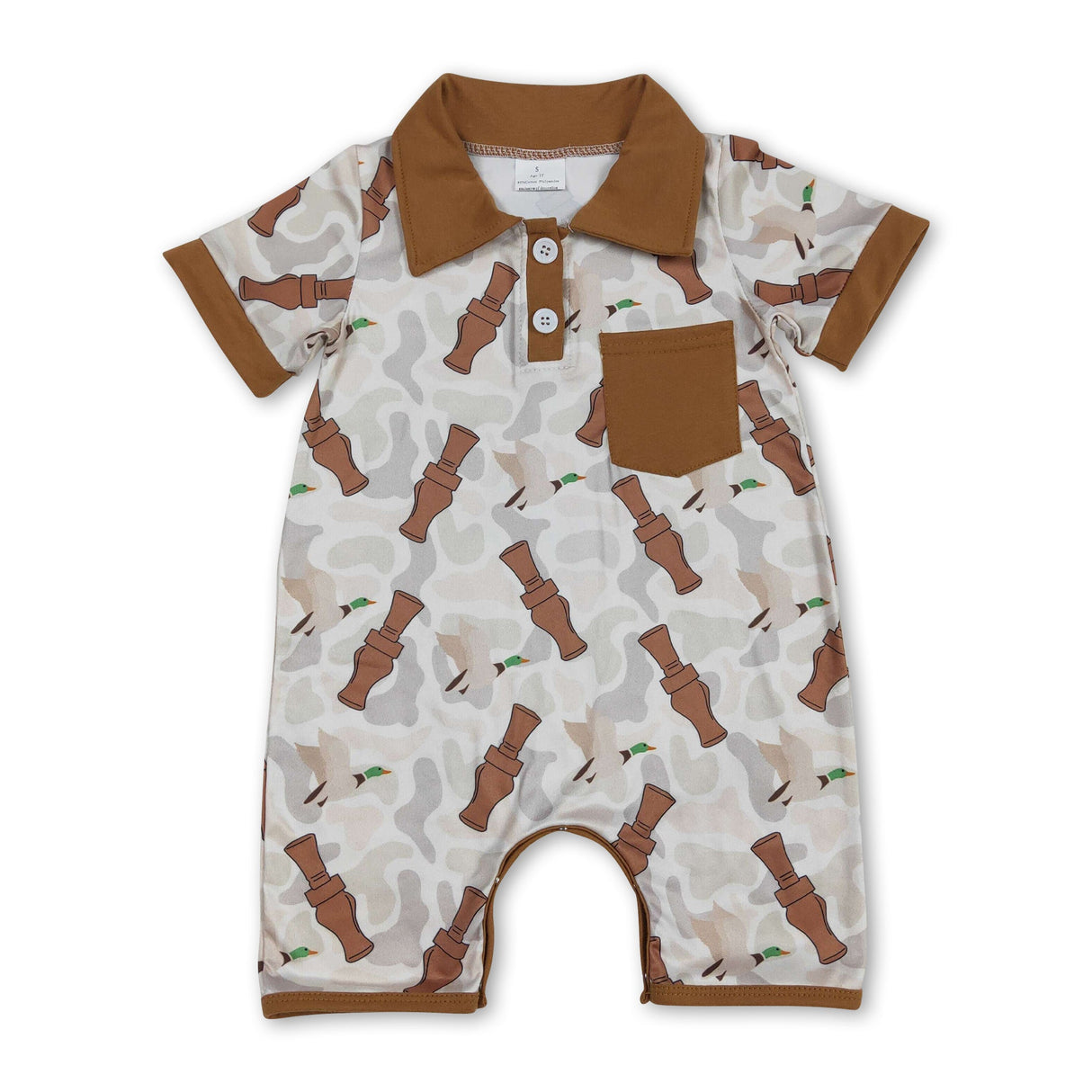 Short sleeves camo duck call baby boys polo romper