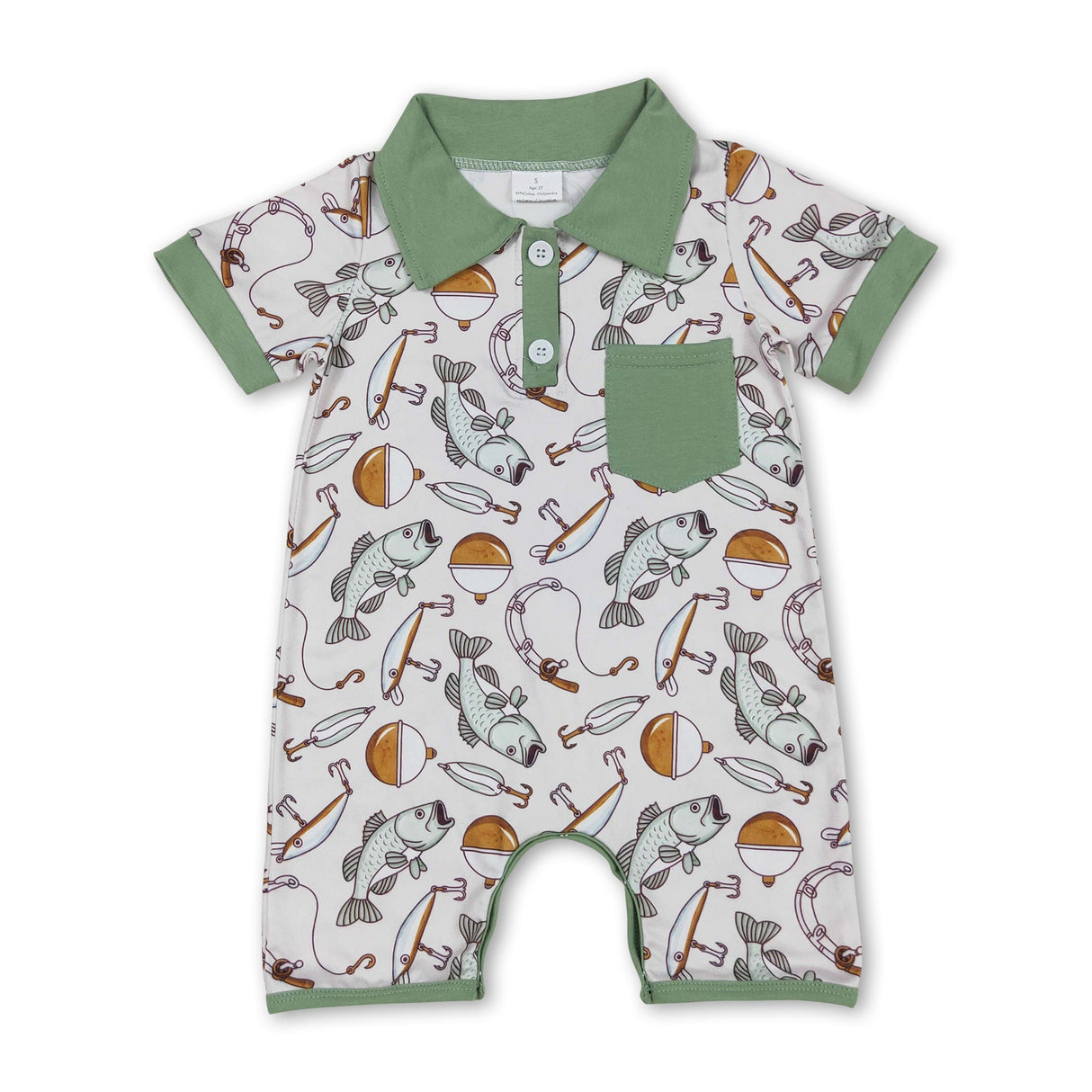 Short sleeves pocket fishing baby boys polo romper