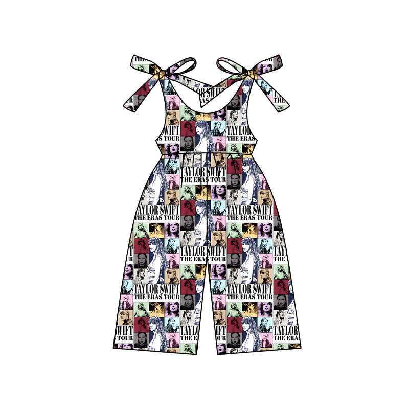 Straps patchwork print singer girls jumpsuit