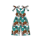 Straps turquoise cow hat western baby girls jumpsuit