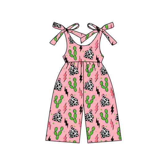 Straps cow tags cactus western girls jumpsuit