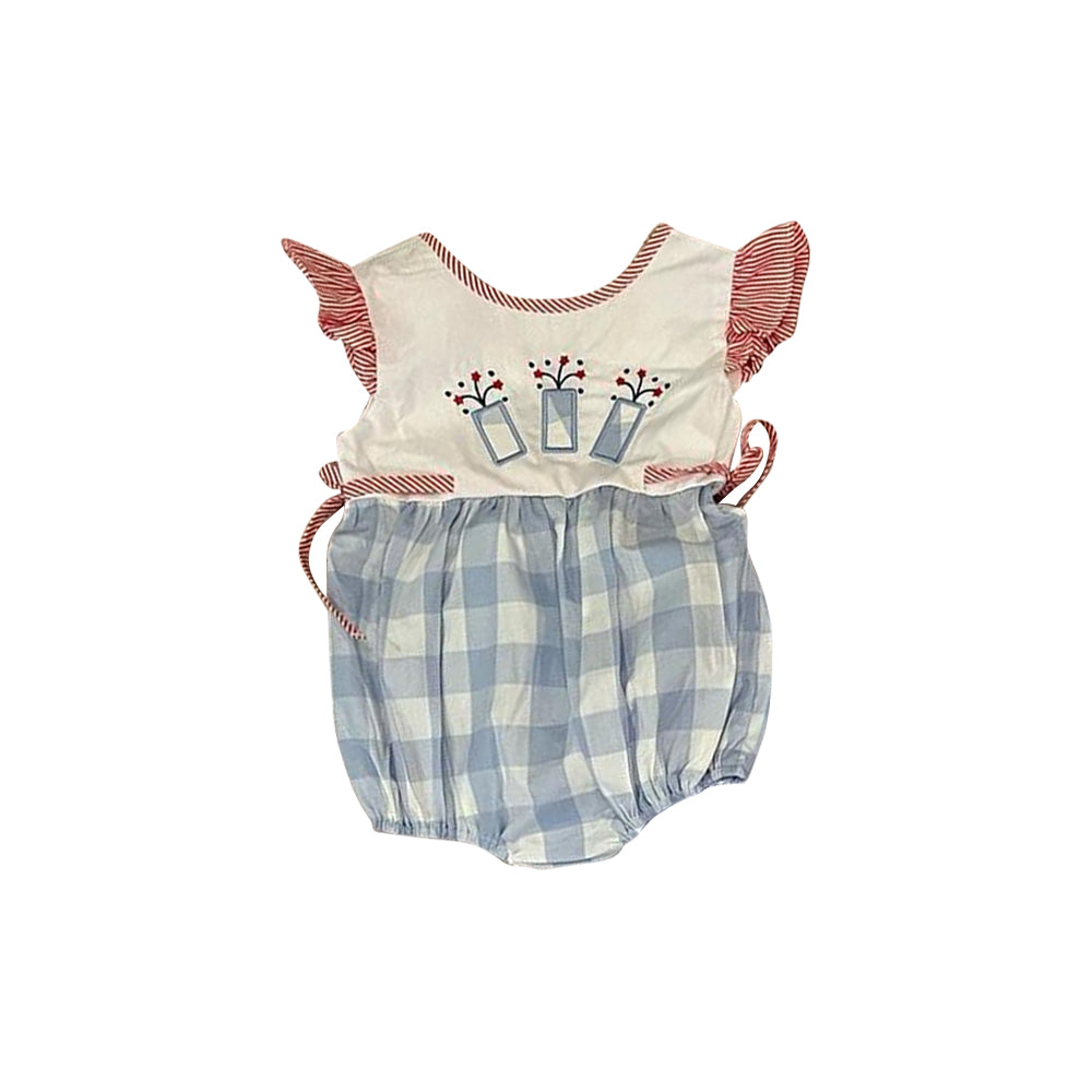 Flutter sleeves firework plaid baby girls 4th of july romper