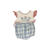 Flutter sleeves firework plaid baby girls 4th of july romper
