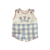 Sleeveless firework plaid baby boys 4th of july romper