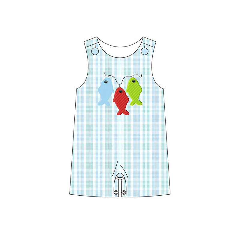 Sleeveless plaid fish baby boys summer romper