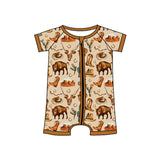 Short sleeves cows cactus baby boy western zipper romper