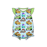 Green flutter sleeves cars toy baby girl summer romper