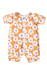 Short sleeves white floral baby girls summer zipper romper