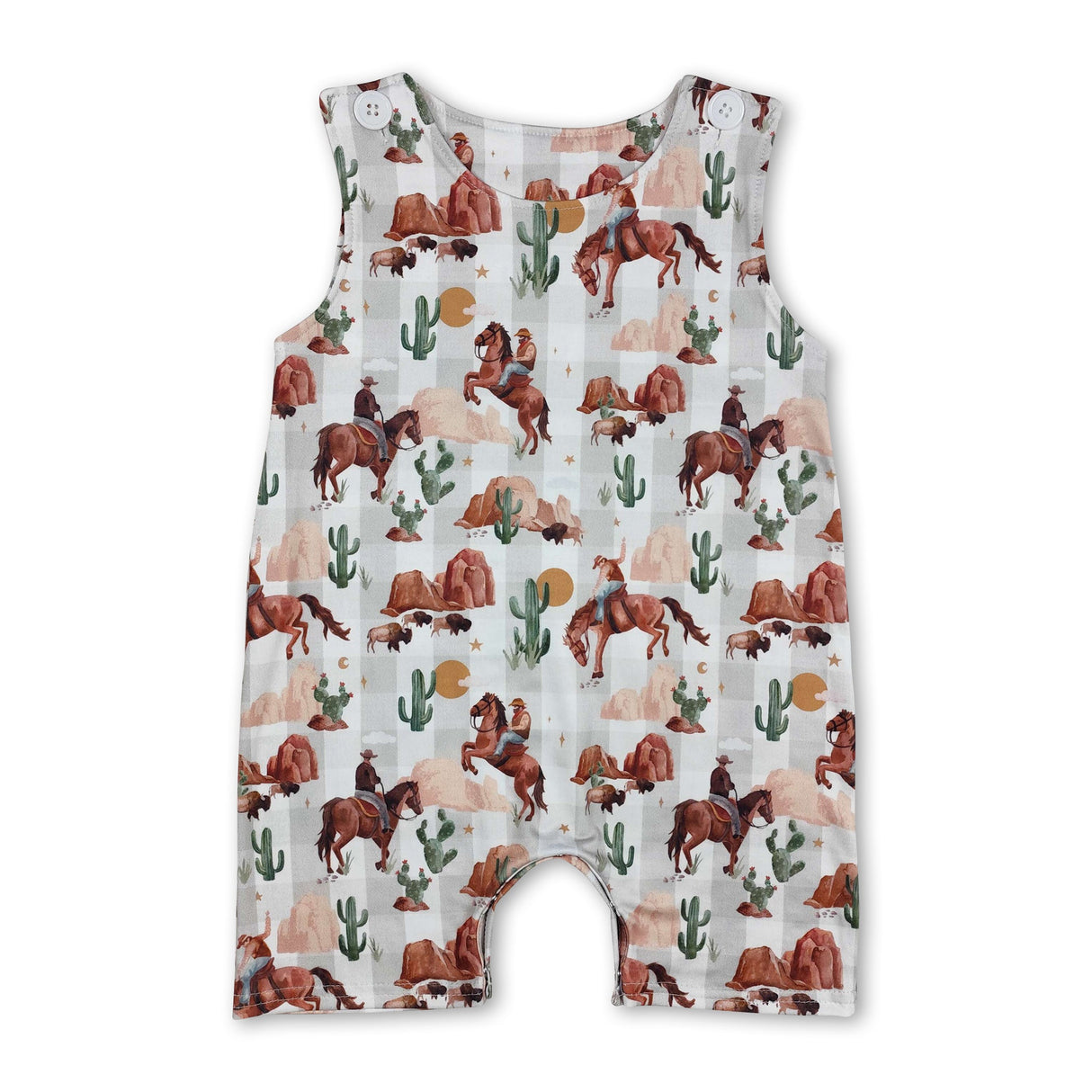 Sleeveless cows cactus western baby boy summer romper