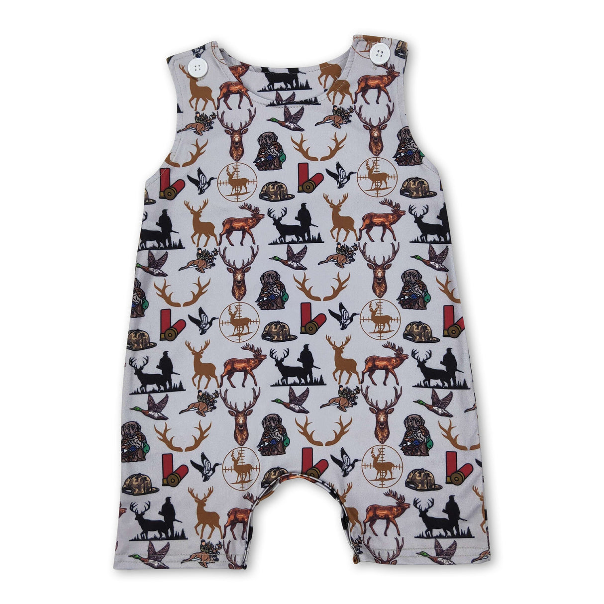 Sleeveless deer duck dog hunting baby boy romper