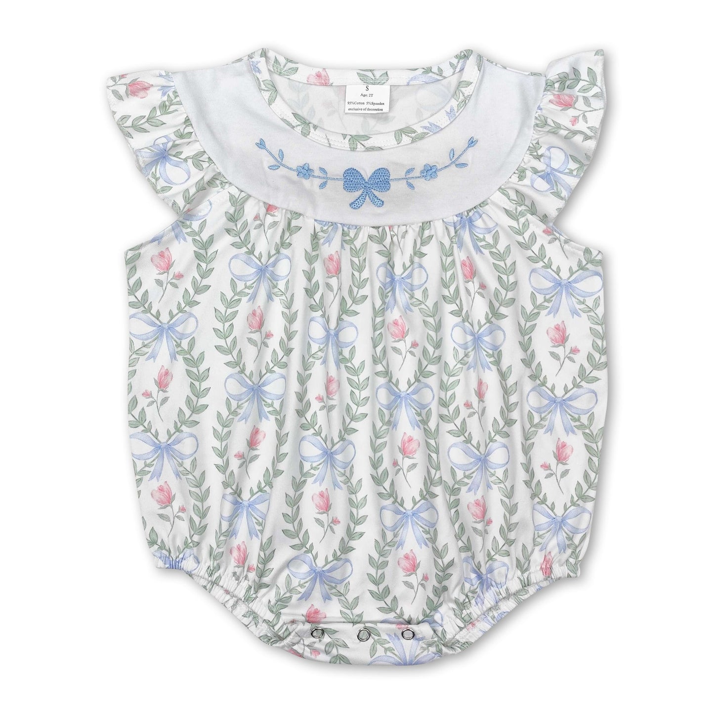 Light blue bow floral baby girls spring summer romper