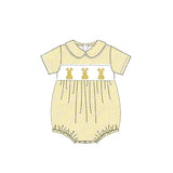 Yellow stripe short sleeves bunny baby Easter romper