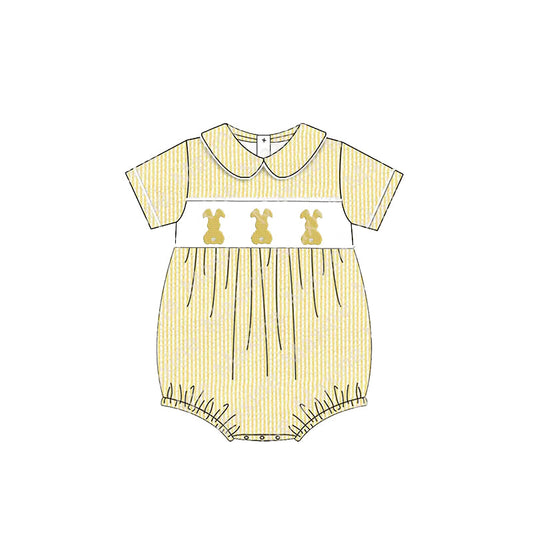 Yellow stripe short sleeves bunny baby Easter romper