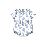 Light blue bunny short sleeves baby boy Easter romper