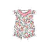 Peach ruffle flutter sleeves floral baby girls romper