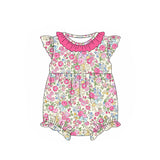 Hot pink ruffle floral flutter sleeves baby girls romper