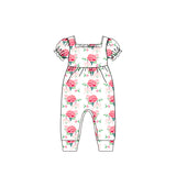 Short sleeves white pink floral baby girls spring romper