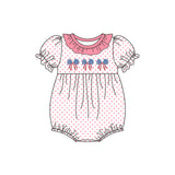 Pink polka dots stars stripe bow girls 4th of july romper