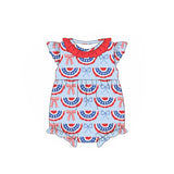 Flutter sleeves stars rainbow bow baby girls 4th of july romper
