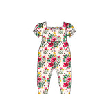Short sleeves hot pink floral baby girls romper