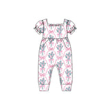 Short sleeves pink bow floral baby girls summer romper