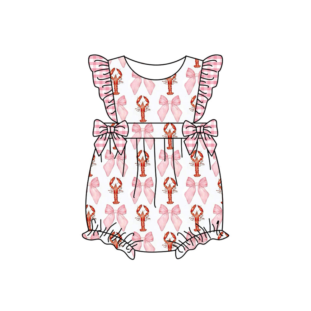 Flutter sleeves pink bow crawfish baby girls romper