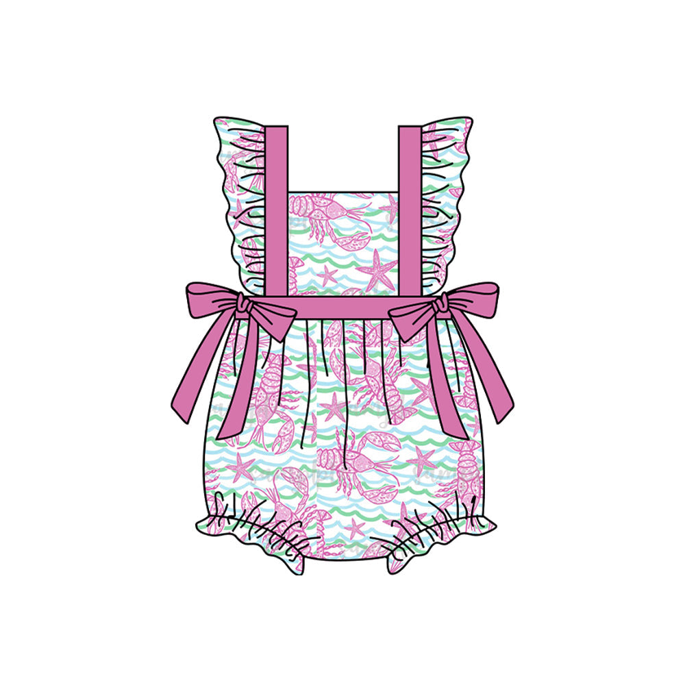 Flutter sleeves bow crawfish baby girls romper