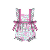 Flutter sleeves bow crawfish baby girls romper