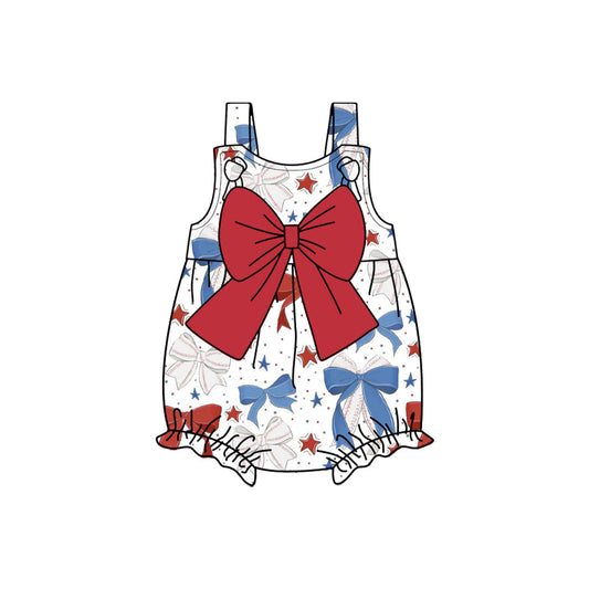 Straps red blue baseball bow baby girls romper