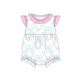 Pink flutter sleeves floral bow baby girls romper