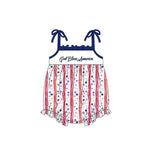 Straps God bless America stars baby girls 4th of july romper