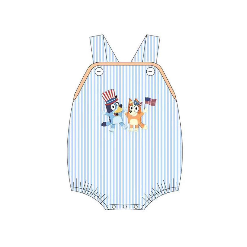 Stripe straps dog flag baby boy 4th of july romper