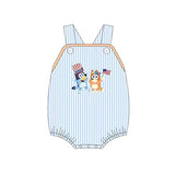 Stripe straps dog flag baby boy 4th of july romper