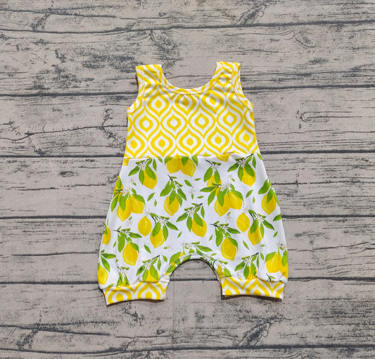 Yellow sleeveless lemon baby girls summer romper