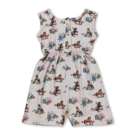 Sleeveless horse rodeo floral western girls jumpsuit