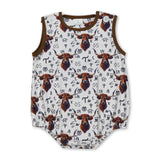 Sleeveless highland cow brands western boy romper