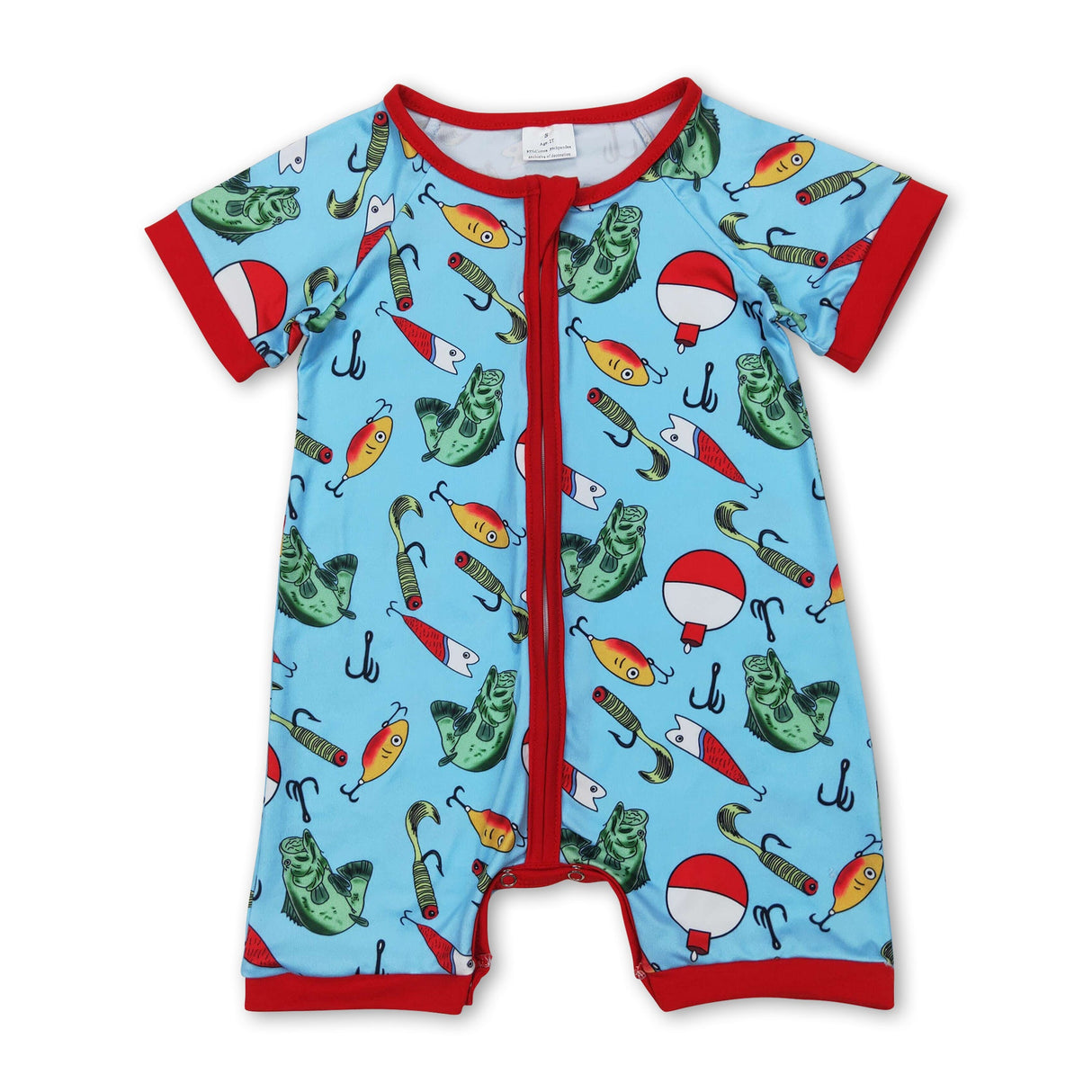Short sleeves fishing baby boy zipper romper