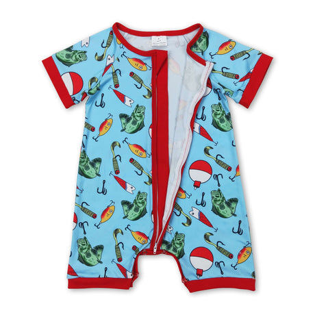 Short sleeves fishing baby boy zipper romper