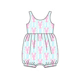 Sleeveless pink stripe crawfish baby girls romper